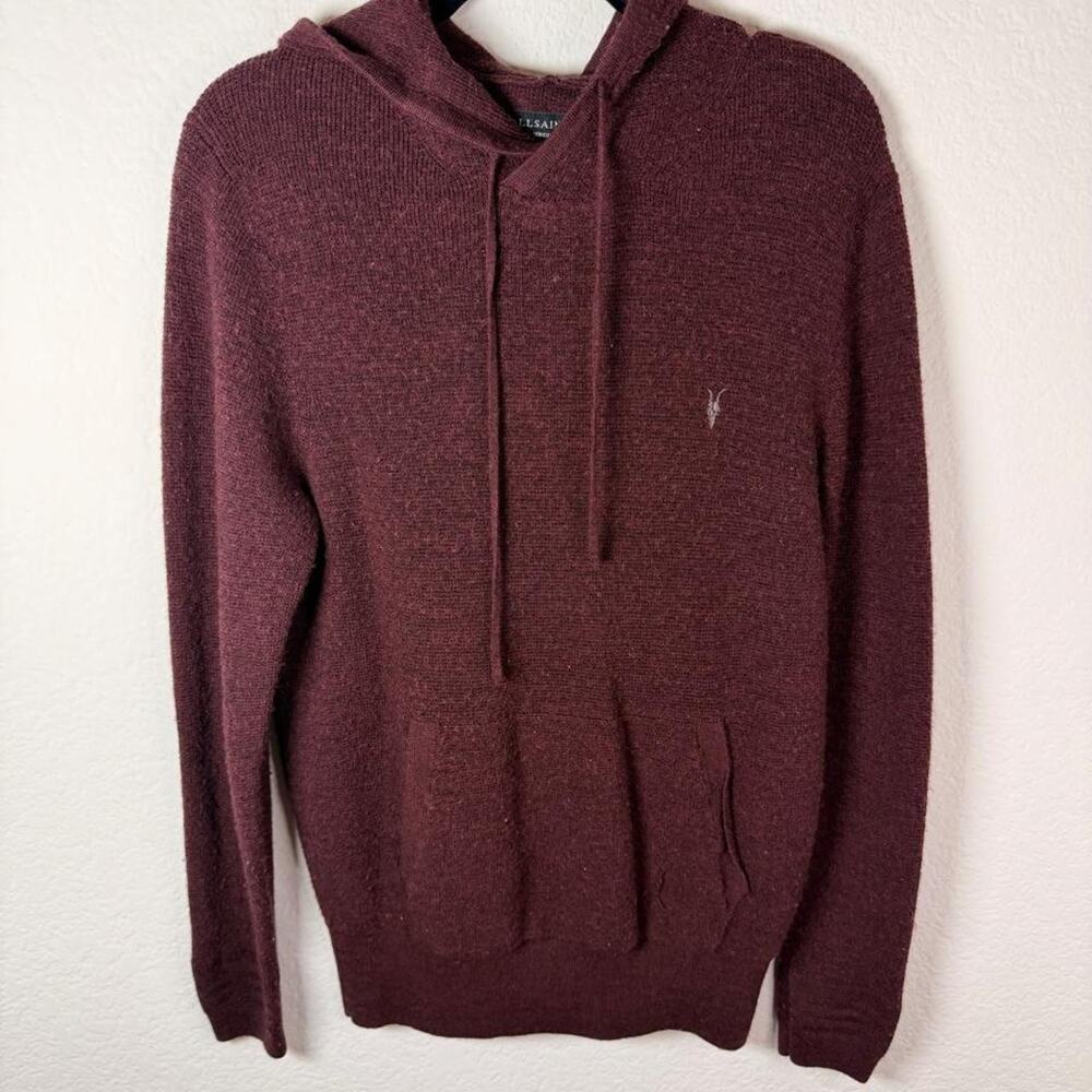 Allsaints merino wool hoodie burgundy
